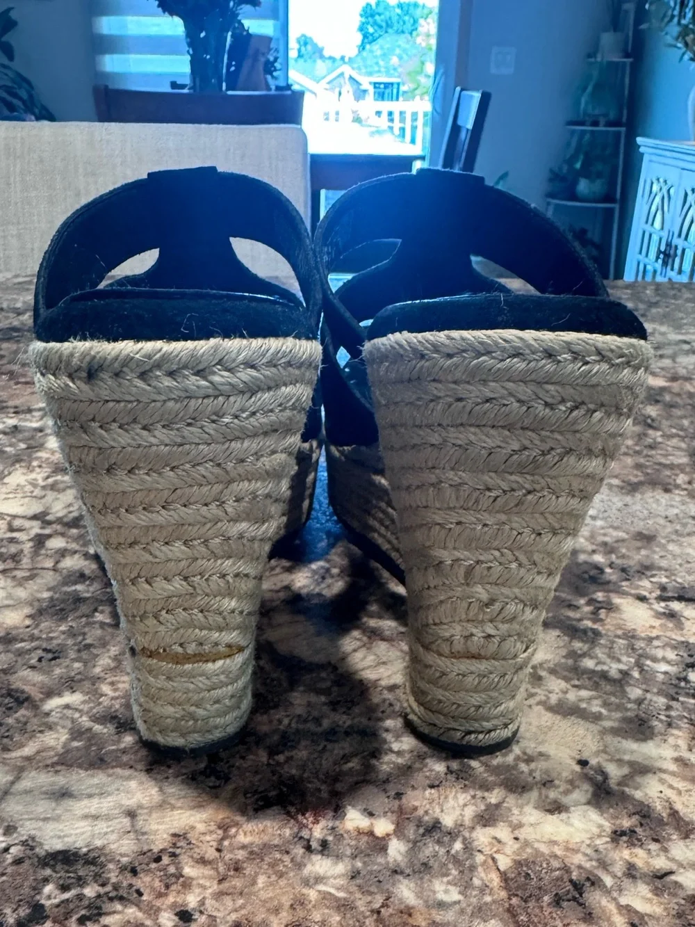 UGG Black Suede Espadrille Wedge Sandals